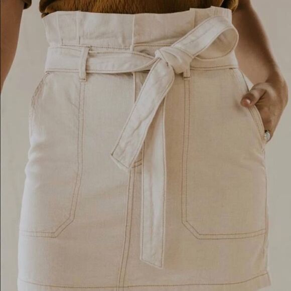 Free People Off White Denim High Waist Paperbag Skirt - Picture 5 of 14